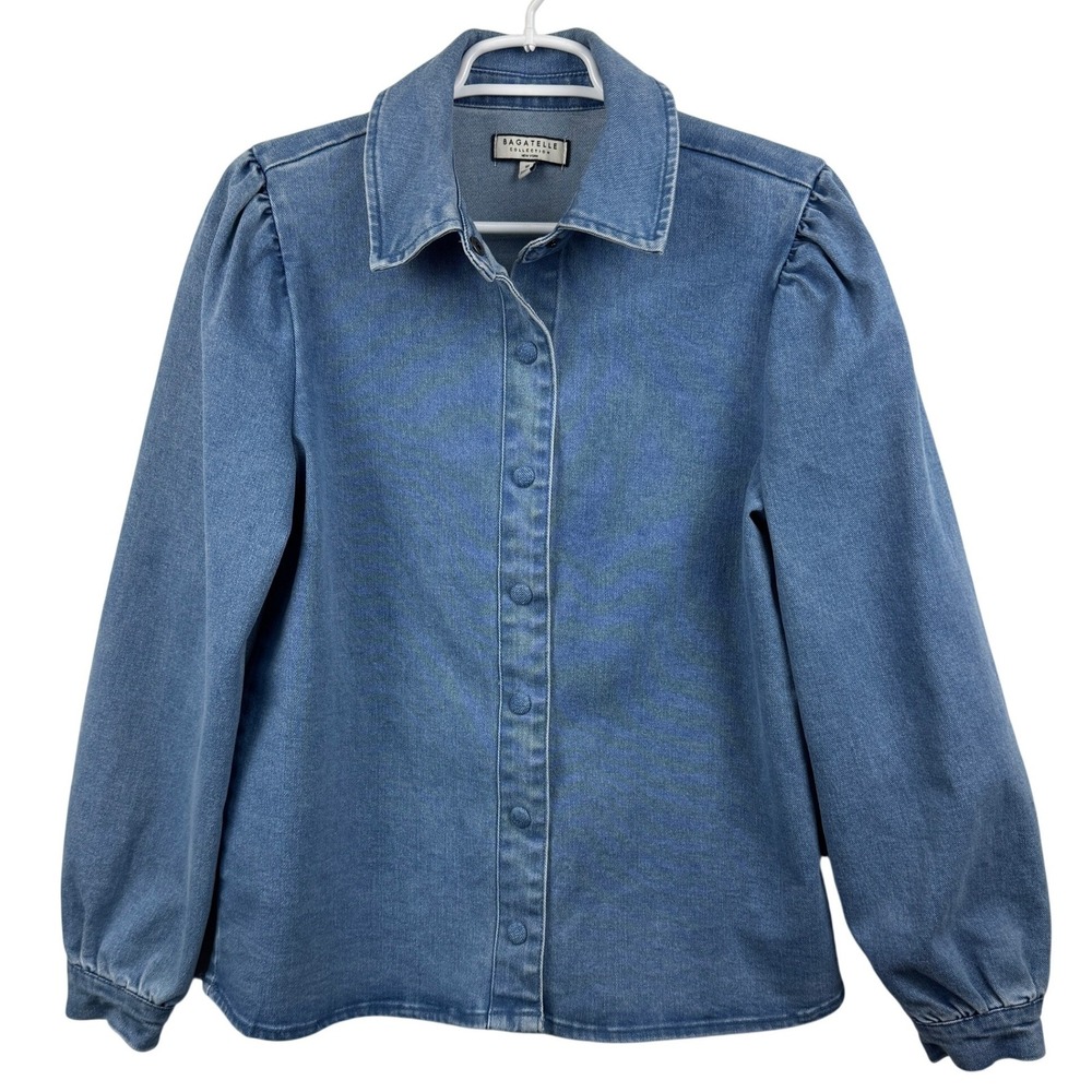 Bagatelle Collection Medium Wash Denim Puff Sleeve Snap Front Shirt Jacket‎ M